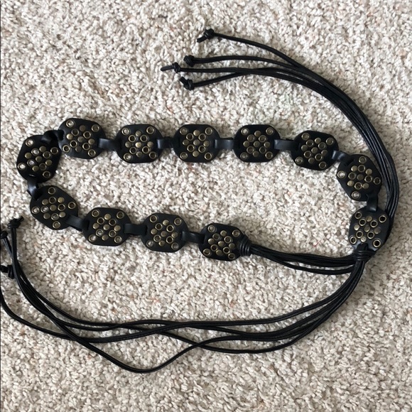 LEATHER  FRINGED  BLACK BELT - Picture 1 of 4